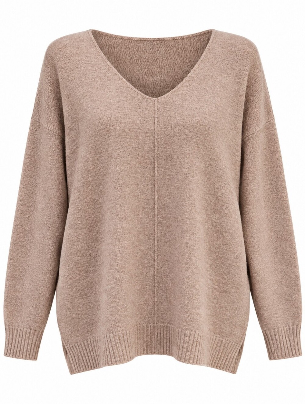 H&M Ladies V-neck Pullover Oversized Long Length Brown Sweater Top Large